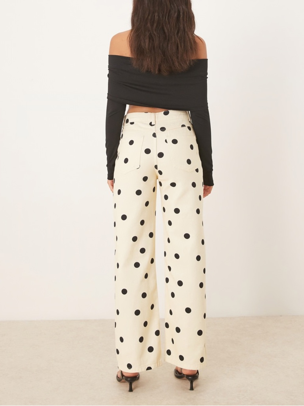 ASOS butter yellow High-Rise Polka Dot Wide-Leg Jeans size 4 - Picture 2 of 10